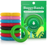 BuggyBands empaque frontal mostrando las 48 pulseras y variedad de colores
