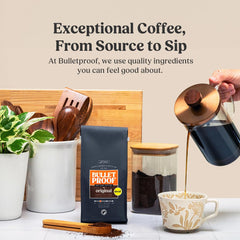 Etiqueta Bulletproof con certificación Rainforest Alliance y pruebas de toxinas visibles