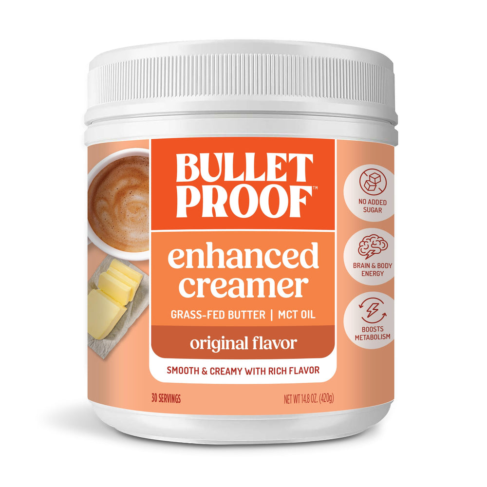 Bulletproof front packaging showing container and product name for easy identification and trust