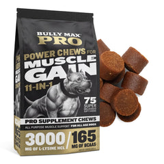 Bully Max frente del envase mostrando las 75 chuches y beneficio de aporte proteico