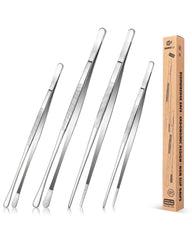 BUNDLEPRO pinzas largas 4 piezas vista frontal, acero durable para cocina