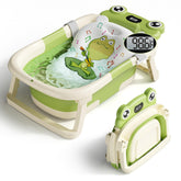 Bunwag front view of green collapsible baby bathtub showing compact design and benefits