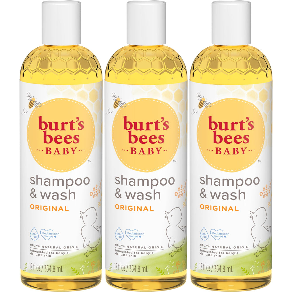 Burt's Bees empaque frontal mostrando champú suave y beneficios