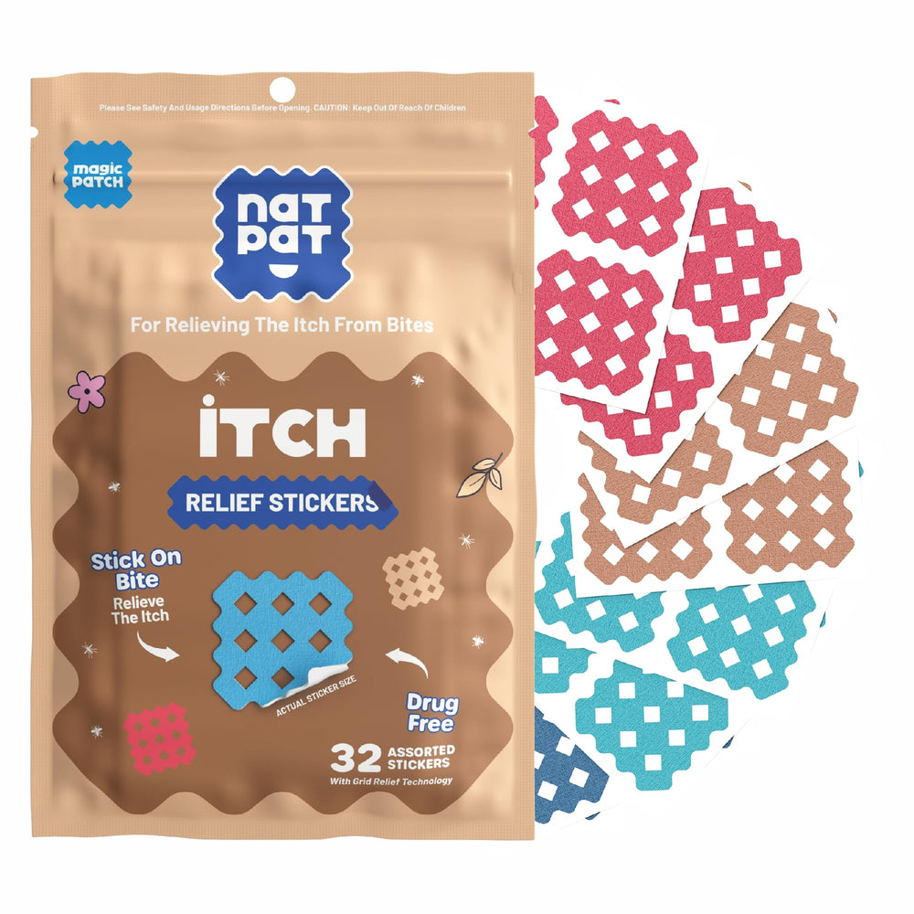 BUZZPATCH empaque frontal mostrando 32 parches y beneficios