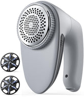 Bymore front view of gray fabric shaver showing controls and design benefits