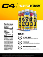 C4 close-up label highlighting ingredients and caffeine content