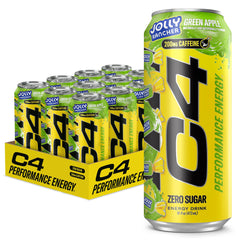 C4 lata frontal en pack de 12 mostrando diseño JOLLY RANCHER y sabor frutal