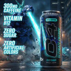 C4 lata en mano para comparar tamaño y mostrar porción de 16 oz