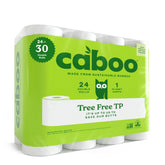 Caboo front packaging showing 24 double rolls and eco claims for convenience