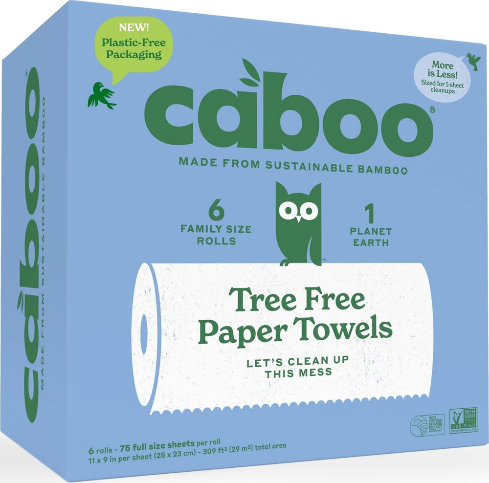 Caboo pack frontal mostrando 8 rollos ecológicos y diseño sin plástico