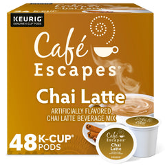 Café Escapes empaque frontal con dos cajas de 24 cápsulas para stock rápido