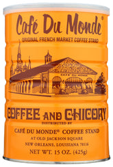 Cafe Du Monde lata frontal mostrando el diseño clásico y autenticidad