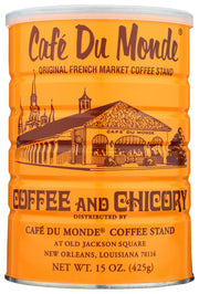 Cafe Du Monde lata frontal mostrando el diseño clásico y autenticidad