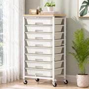 caktraie vista frontal del carrito beige blanco mostrando organización eficiente