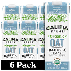 Califia Farms frente del pack de seis envases, conveniente para almacenamiento