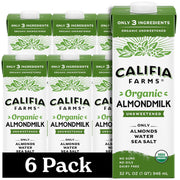 Califia Farms carton front view showing clean organic almond milk branding and simple ingredients