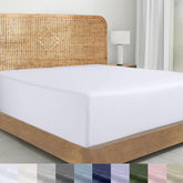 California Design Den fitted sheet front view showing neat corners and crisp finish