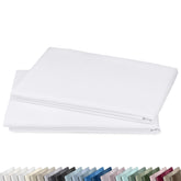 California Design Den front packaging showing two white pillowcases and brand appeal