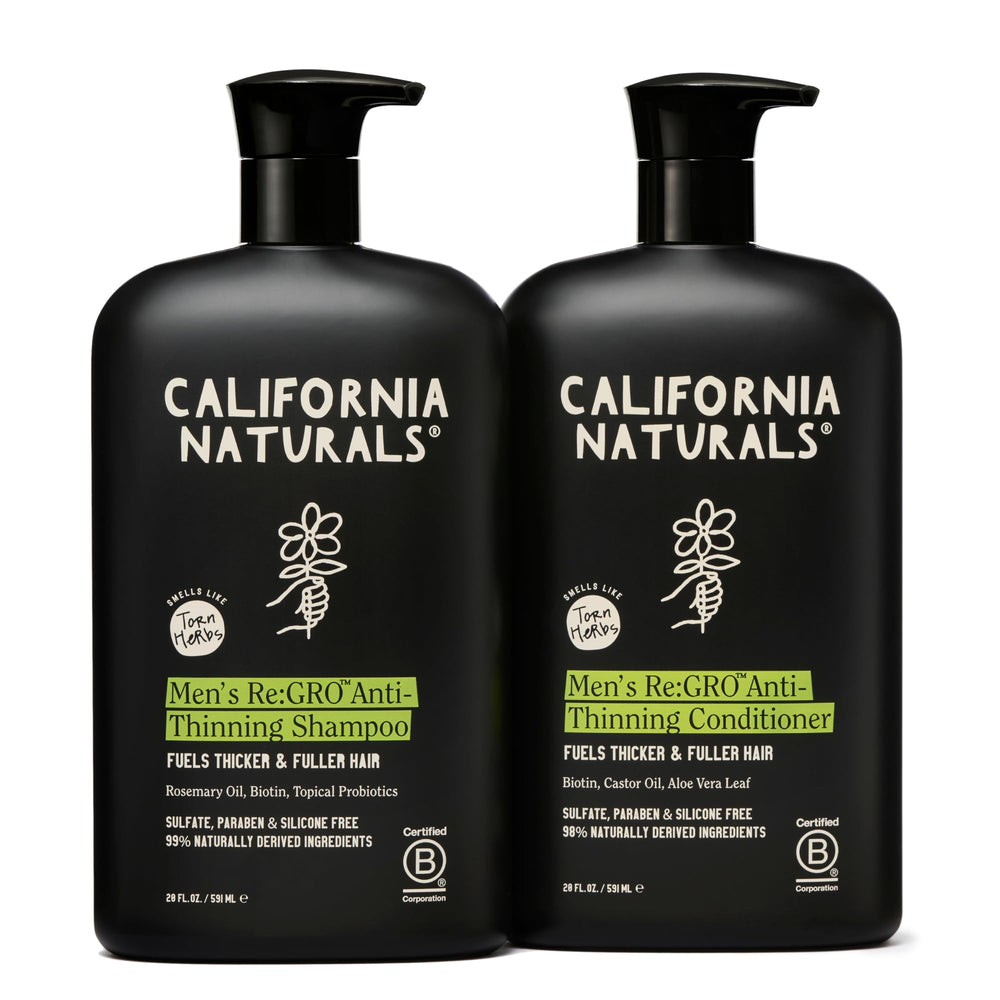 California Naturals set frontal mostrando champú y acondicionador para fortalecer