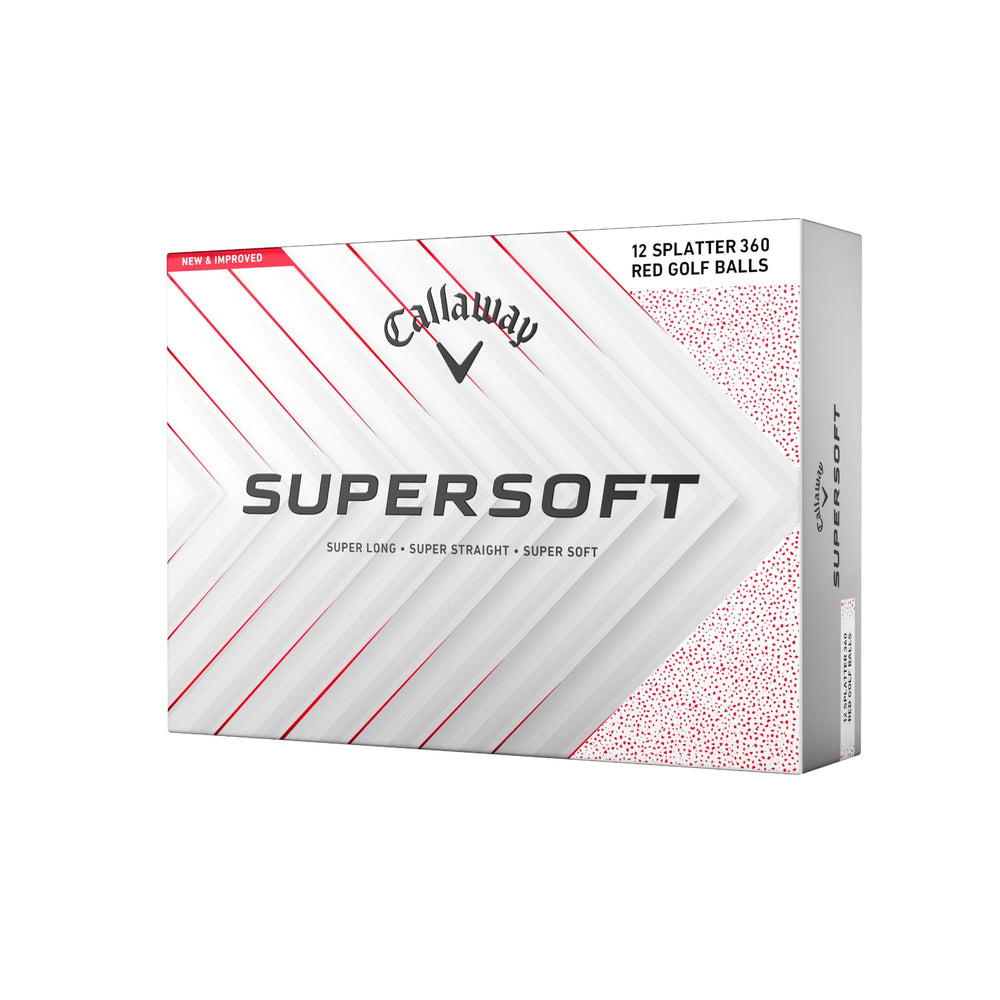 Callaway Supersoft paquete frontal visible y marca Red Splatter para identificación rápida