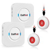 CallToU front view of receiver and two call buttons showing clear controls and quick alerts