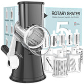 Cambom front view of rotary cheese grater showing compact body and hopper, stable performance