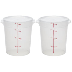 Cambro front view showing translucent 4 quart container and lid for clear content visibility