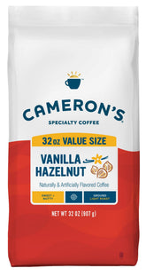 Cameron's Coffee frente del empaque mostrando 32 onzas y beneficios