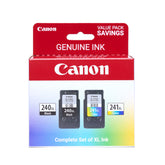 Canon pack frontal PG-240 XL CL-241 XL mostrando cartuchos y beneficiando calidad