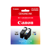 Canon PG-295 CL-286 front packaging showing both cartridges and value pack — reliable Canon quality