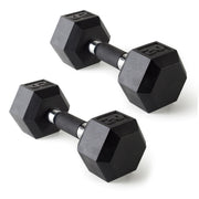 CAP 20lb dumbbell front view showing hex heads and coating, protects floors