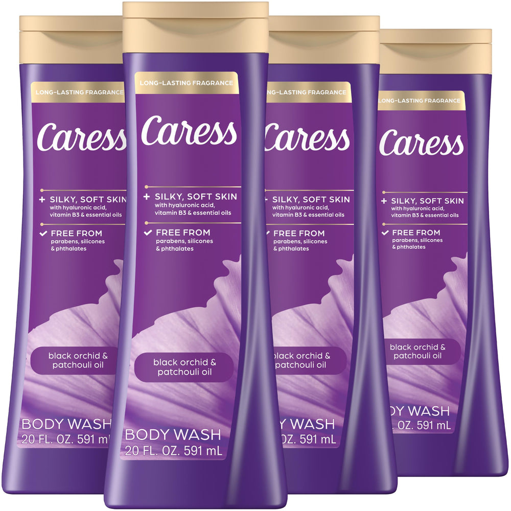 Caress frontal de la botella mostrando diseño y fragancia duradera