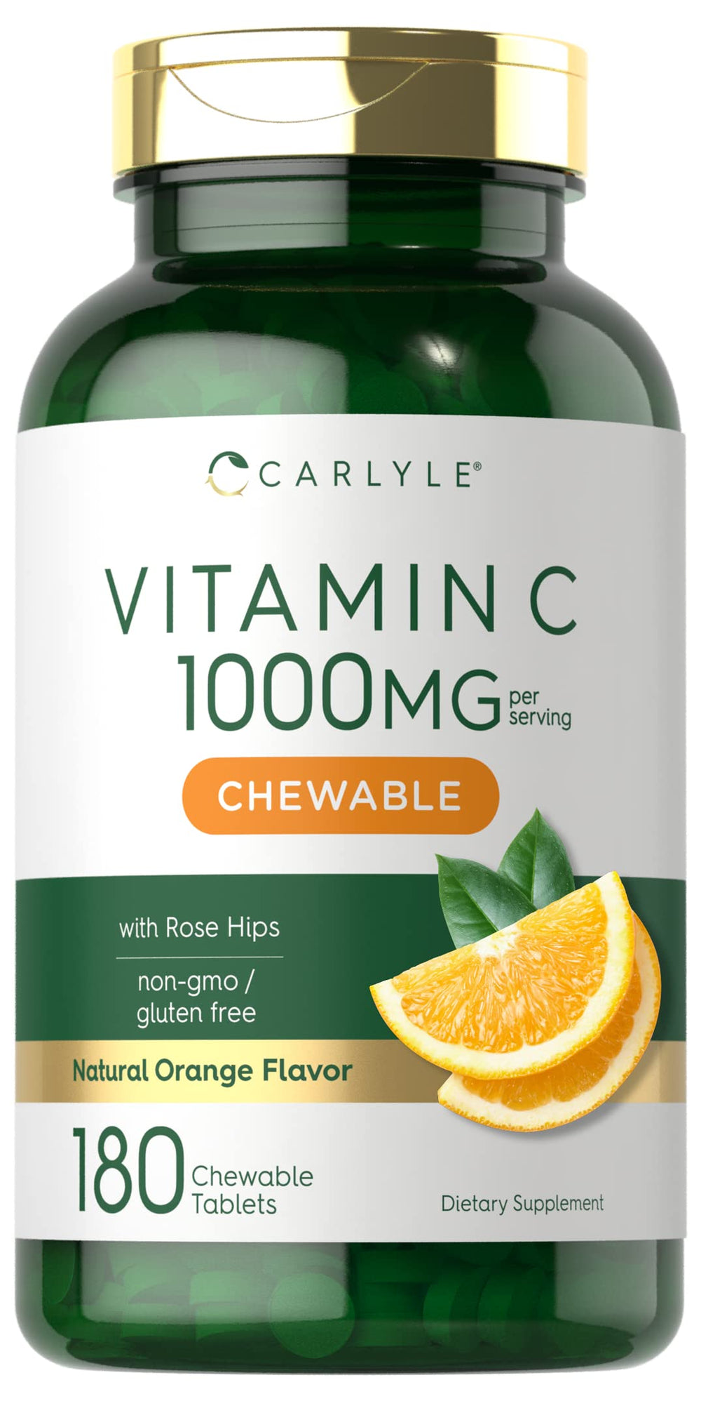 Carlyle envase frontal de Vitamin C masticables, presentación clara y práctica