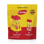Carmex paquete delantero mostrando 9 unidades y beneficios protectores