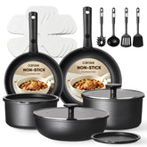 CAROTE cookware set front view showing contents and benefit of complete kit