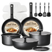 CAROTE cookware set front view showing contents and benefit of complete kit