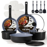 CAROTE cookware front view and full set benefits space-saving storage