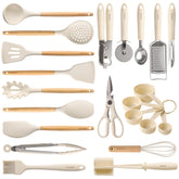 CAROTE front packaging of 22-piece cream utensil set showing complete contents and benefit