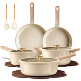 CAROTE front view of full 14-piece set showing all cookware and tools, ideal for versatile cooking