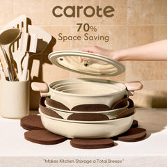 CAROTE sartenes apiladas con protectores, optimizan almacenamiento