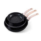 CAROTE set frontal con tres sartenes negro granito, ahorro de aceite