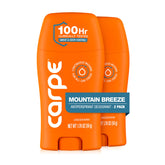 Carpe Mountain Breeze pack frente mostrando dos envases y beneficio protección prolongada
