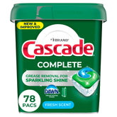 Cascade envase frontal mostrando 78 ActionPacs y aroma Fresh Scent beneficio conveniencia