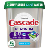 Cascade front packaging showing 62-count pods and clear product identity and convenience