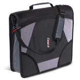 Case-it front view of jet black zipper binder showing durable carry handle and secure closure