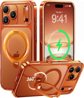 CASEKOO front view showing glossy orange frame and clear back for stylish protection