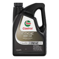 Castrol Edge envase frontal mostrando 5 quarts y diseño de etiqueta, beneficio protección