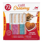 Catit frente del empaque mostrando pack de 72 tubos y ventaja de cantidad