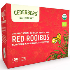 Cederberg Tea Company caja frontal mostrando 100 bolsitas y sello orgánico