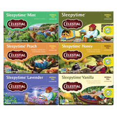 Celestial Seasonings vista frontal del pack de 6 cajas que muestra el diseño y cantidad
